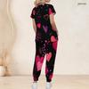 Women Plus Size V Neck Short Sleeve Scrub Set Retro American Flag Star Stripe Print Nurse Uniform Set