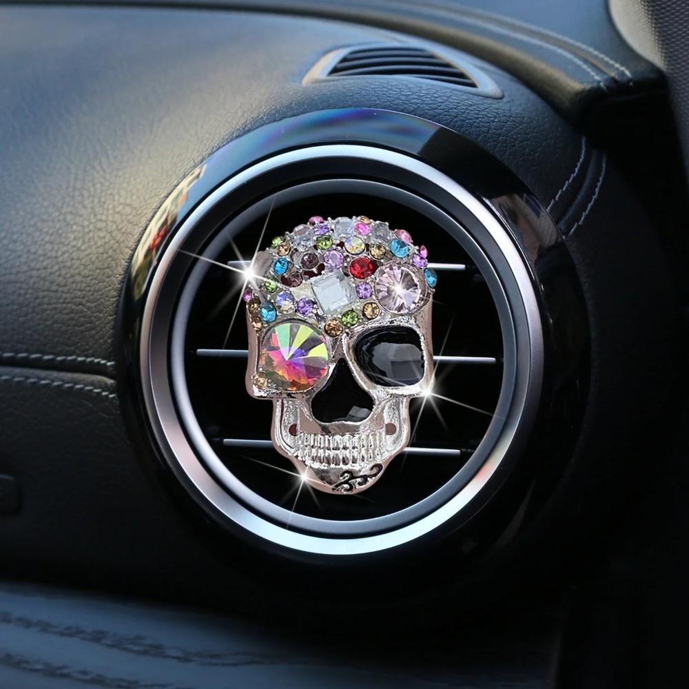 Crystal Skull Car Air Fresheners Car Diffuser Vent Clip Rhinestone Diamond Car Decoration Car Interior Decor For Halloween
