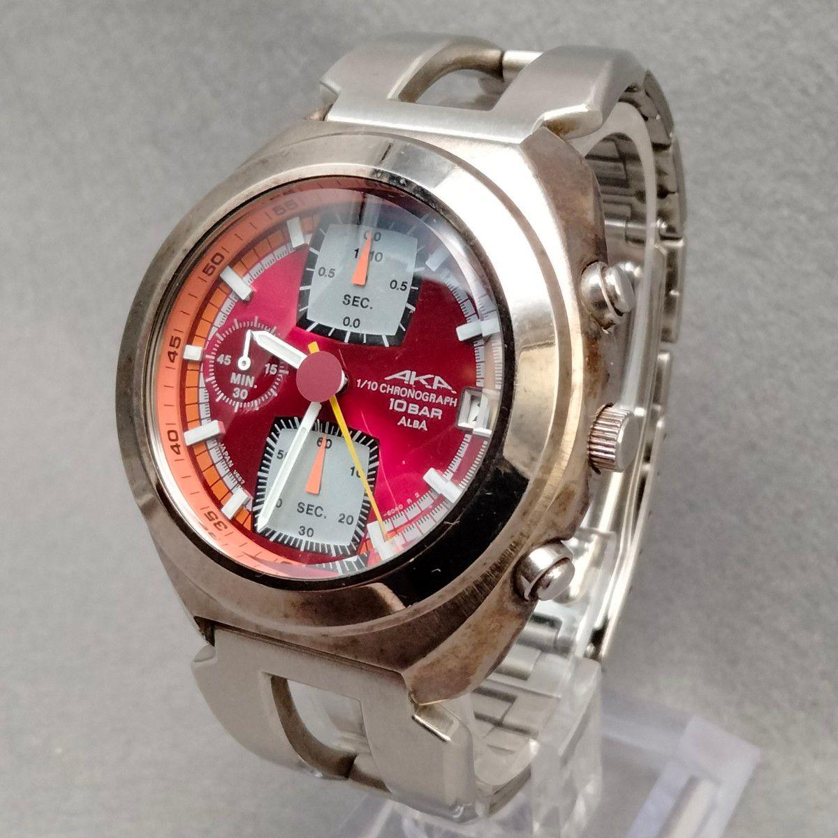 [Working Item] Seiko Alba AKA Chronograph V657-6030 Red Dial Retro Watch Men s 90 Years Y2K SEIKO