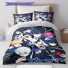 Blue Lock Pattern Bedding Quilt Set Quilt Cover Pillowcase Home Decoration Gift (1 * Duvet Cover + 2 * Pillowcase, Without Core)
