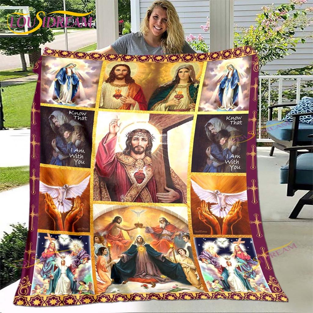 Jesus Blanket Virgin Mary Blanket Flannel Blanket Super Soft Throw Blankets for Bedroom Couch Sofa Gift Tv Blanket Bedding