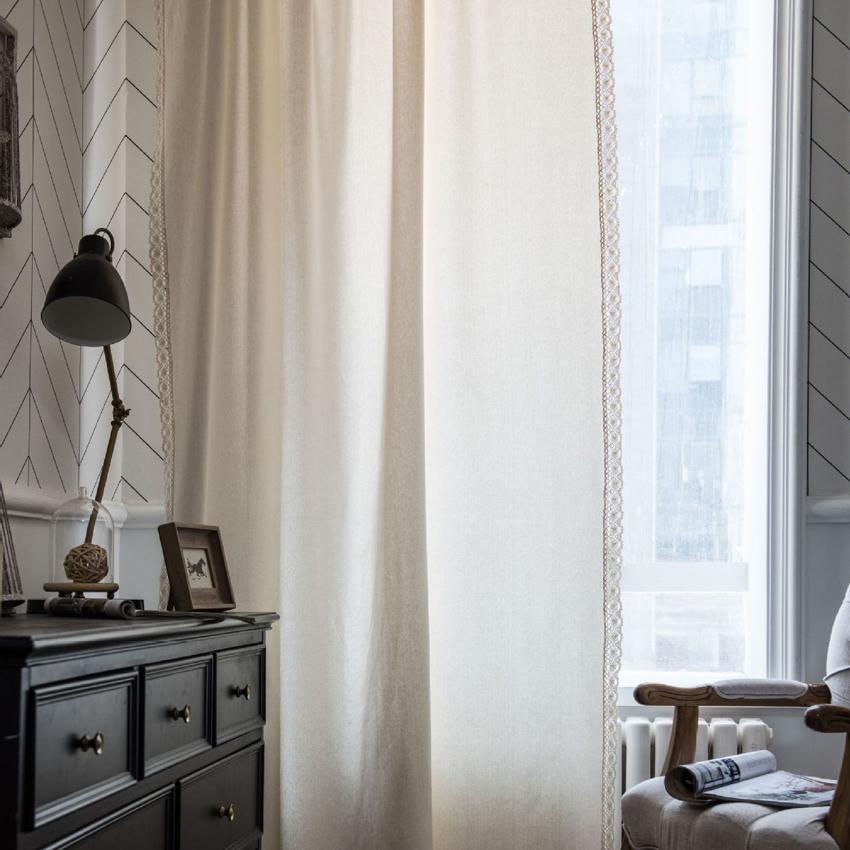 

Белая кружевная занавеска высокого качества, простая современная хлопковая льняная однотонная штора для дома, гостиной, затемняющие крючки, покрывало для эркера 150x160cm&Grommets Top