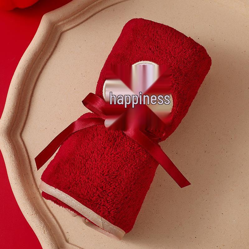 Golden Marriage Towel Gift Set - Red Festive Wedding Souvenir