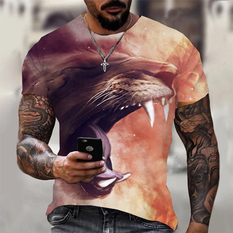 Men's T Shirt 3D Digital tiger Print Short Sleeve T-Shirts Comfy Casual Elastic Crew Neck Men Outdoor Activities Top
