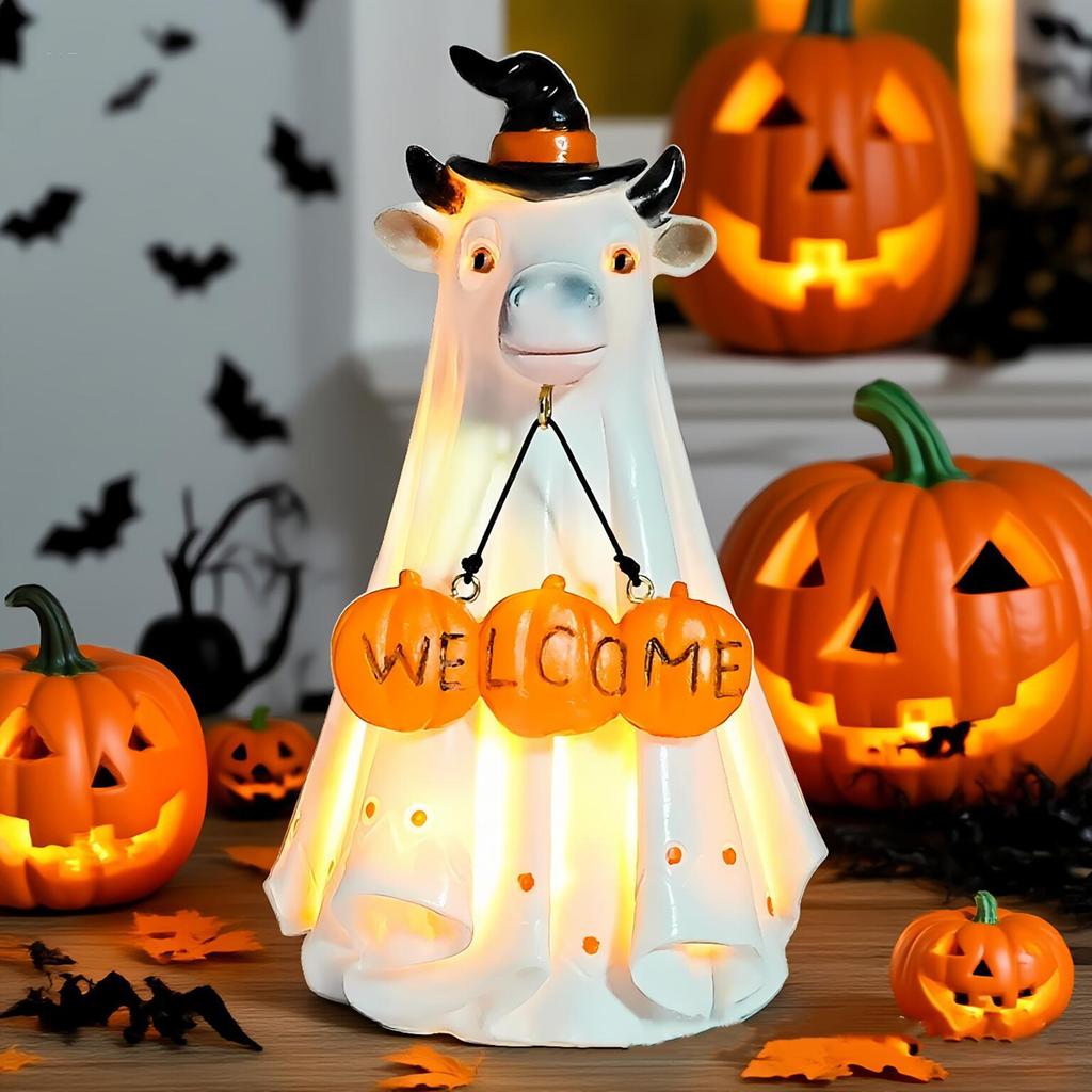 2025 Halloween Ghost Dog Figurine Glowing In The Dark Spooky Resin Ghost Animal Statue Halloween Table Centerpieces Decoration