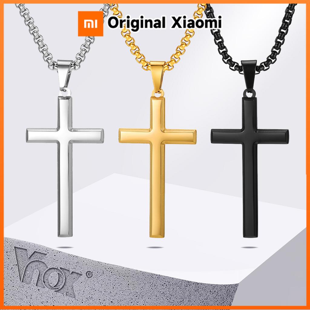Xiaomi Vnox Simple Mens Cross Pendant Necklaces, Classic Stainless Steel Plain Cross Collar Necklaces