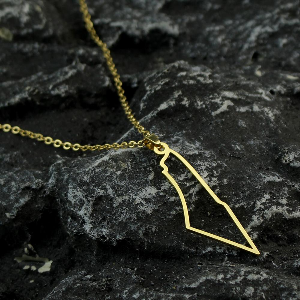 Jewish Israel Country Map Stainless Steel Gold Color Pendant Necklace For Men Women Arabic Choker Chain Amulet Jewelry Gift