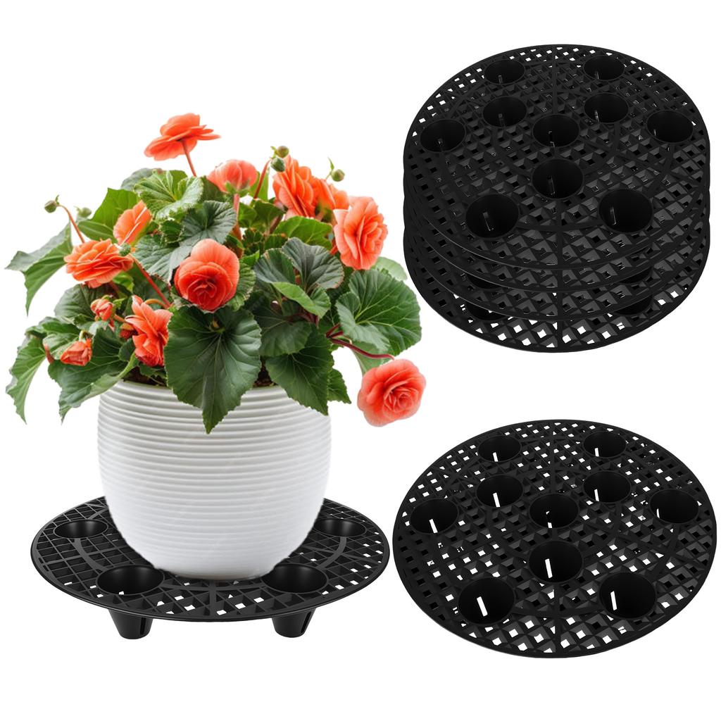 4 Pcs Plant Stands For Outdoors 13.8 Inch Heavy Duty Plant Level Pot Elevator Black Round Plastic Flower Stands Holder Risers