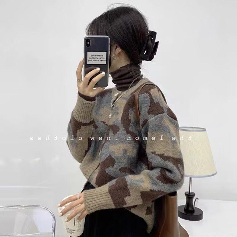 

Women s Retro Leopard Print Knit Cardigan - Autumn/Winter 2025 Fashion M (100-110 Jin) кофейный