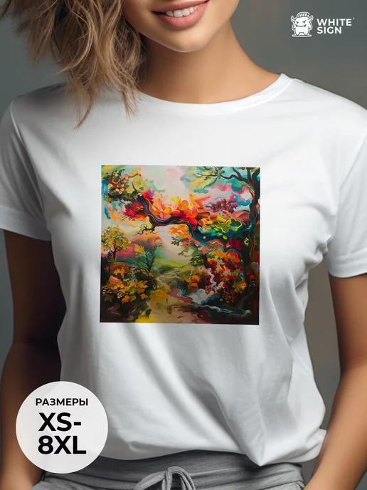 Oversized summer T-shirt with Vibrant Forest print M
