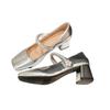 Leather Summer Women's Shoes New Shallow Mouth Mary Jane Single Shoes One-word Skirt Thick Heel Single Shoes Women