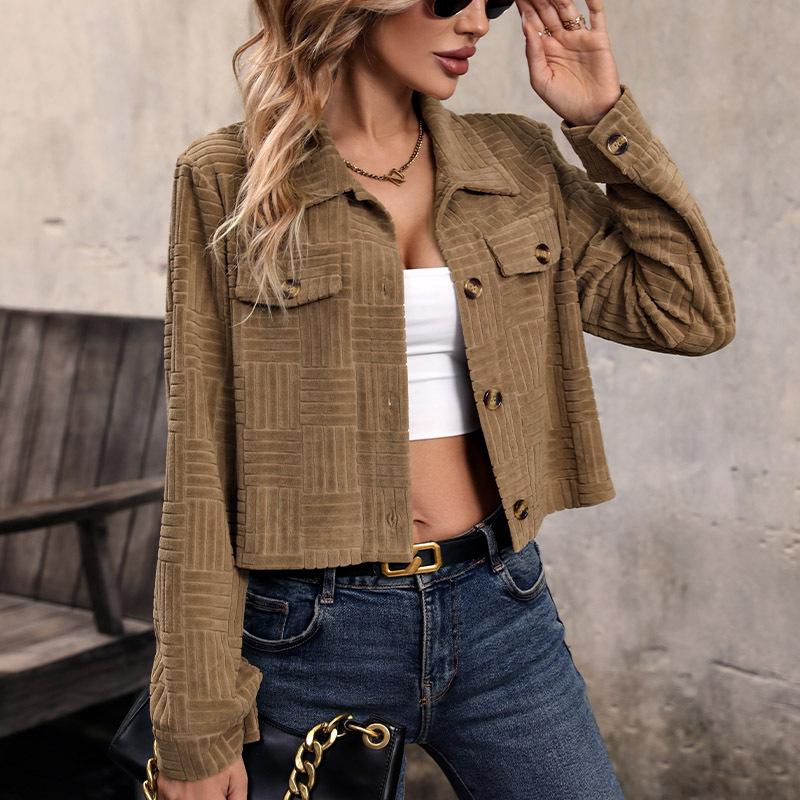 Women's Autumn and Winter Jacket Corduroy Jacket Short Section Lapel Coat
