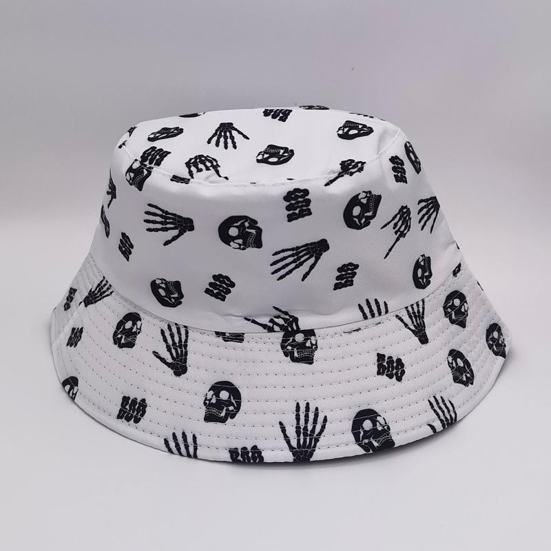 Skull trendy versatile sunshade sun hat summer double-sided pot hat printed bucket hat women