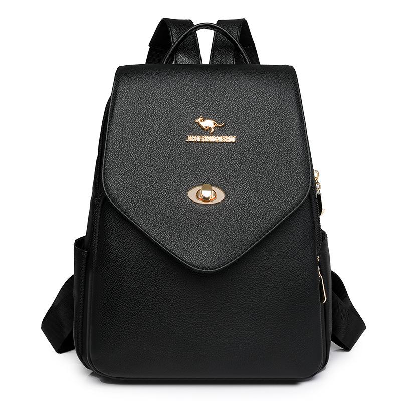 Vintage Flip Women's Backpack PU Travel Bag Large Capacity Student Schoolbag