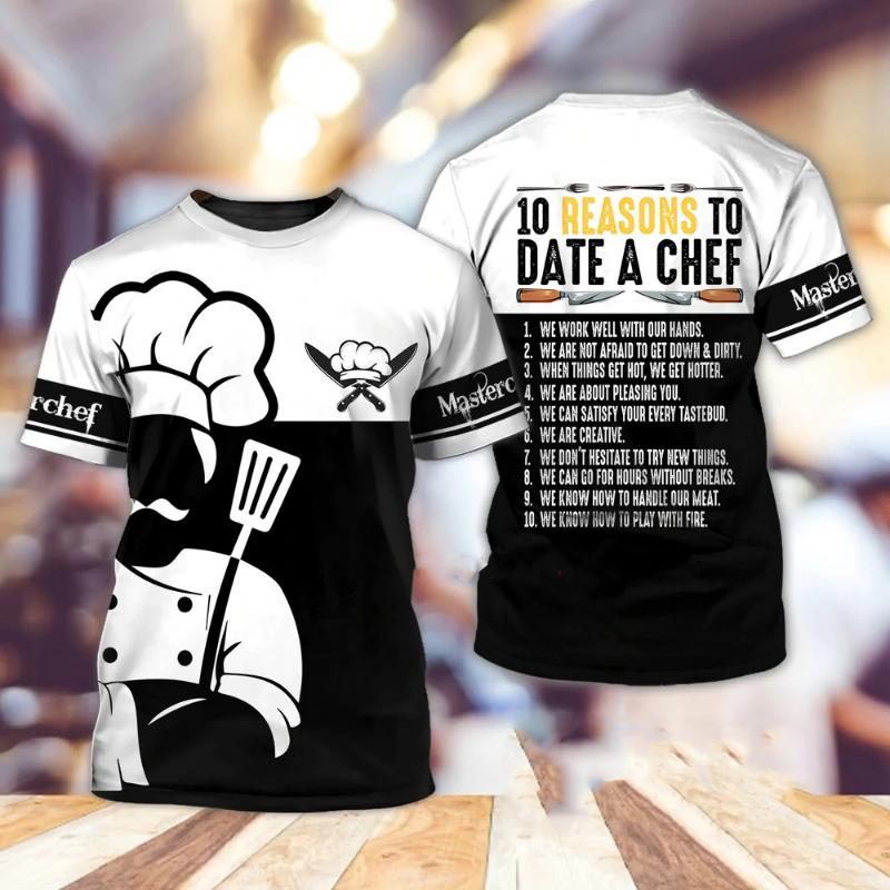 Summer Men's Chef T-shirt, Custom 3D Printed Clothes, Round Neck Short Sleeve Shirt, Fashionable Punk Street Clothes 6XL