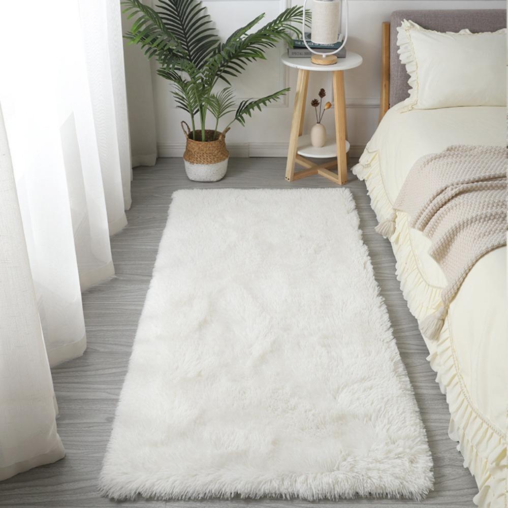 Floor Protection Bedside Rugs Imitation Wool Long Hair Carpet Bedroom Mats  Home Decor