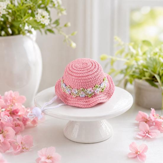 Yousheng Pet Straw Hat, Embroidered Floral Summer Cat Hat, Woven Scalloped Edge Pet Sun Hat with Adjustable Strap for Cats And Small Dogs