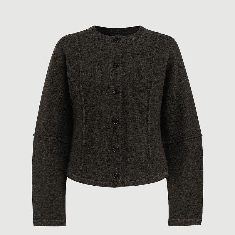 European and American round neck long-sleeved open-sewn knitted cardigan top autumn and winter new slim-fitting and thin sweater jacket women's 