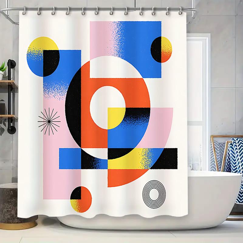 Abstract Geometric Shower Curtain For Bathroom - Modern Art Design With Vibrant Colors And Unique Patterns Waterproof Polyester