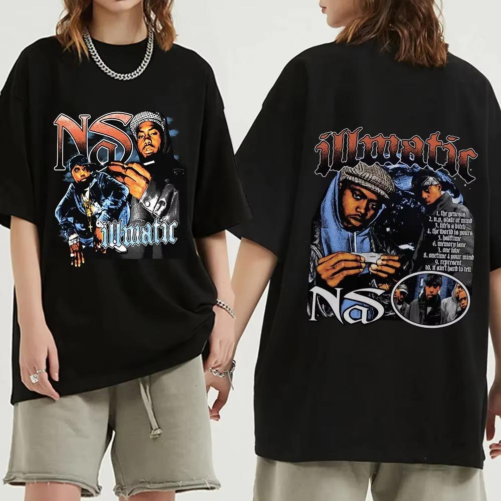 

Футболка с рисунком рэпера Nas Illmatic, мужская модная винтажная футболка, повседневные футболки с коротким рукавом из 100% хлопка, уличная одежда в стиле хип-хоп L