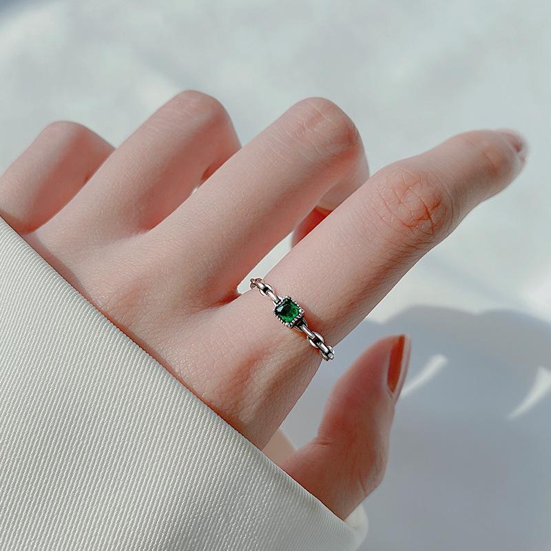 Stylish Green Zircon Open Square Ring - Adjustable Women s Cool, Simple  Trendy Index Finger Jewelry Adjustable