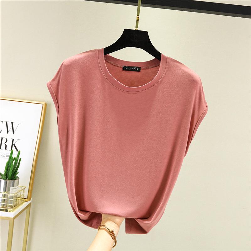 Women's Plus Size Sleeveless Modal T-shirt - 2025 Summer Collection, Versatile Solid Color Base Layer Top