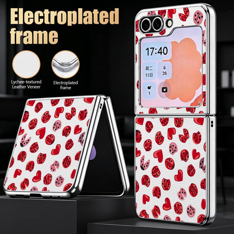 Cute Love Hearts Print Case For Samsung Galaxy Z Flip 8 7 6 5 Z Flip8 Flip7 Flip6 Hybrid 3in1 Plating Leather Skin Folding Phone Cover