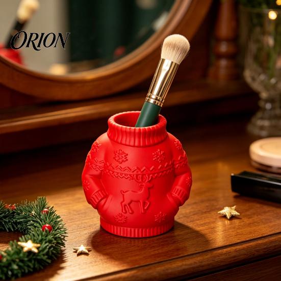 Cute Festive Gift for Women 3D Printed Sweater Pen Holder, Creative Desk Organizer with Elk Snowflake Relief Home Durable Holder Office School