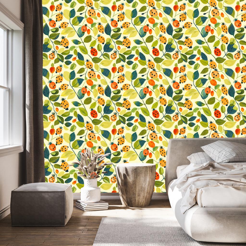 Ladybug Wallpaper Cream and Yellow for Living Room and Bedroom 50x1000