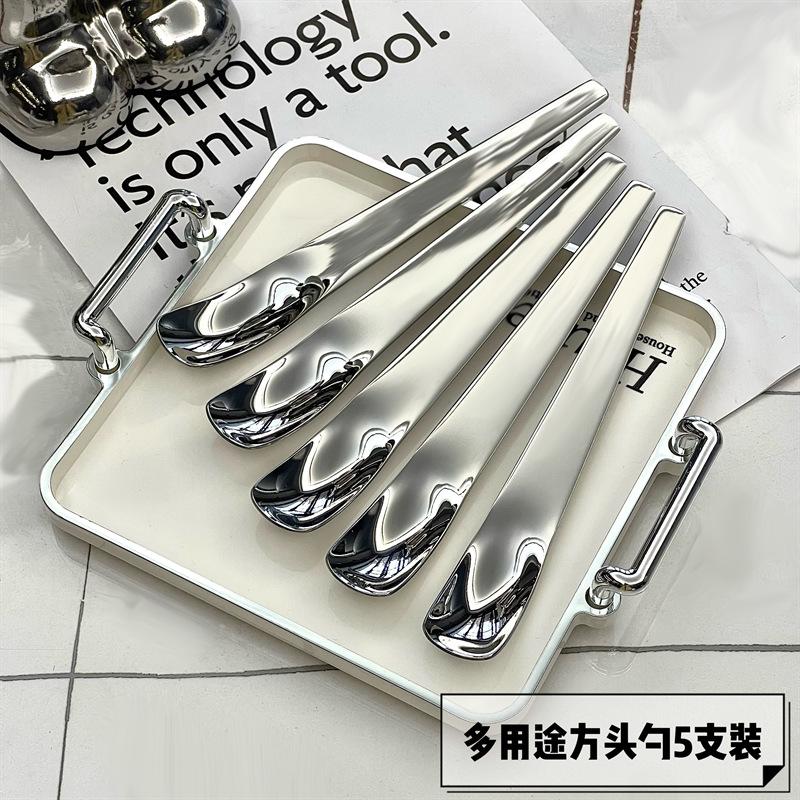 Stainless steel flat head spoon household dessert spoon dumpling spoon stuffing spoon long handle digging spoon ice cream cake spoon