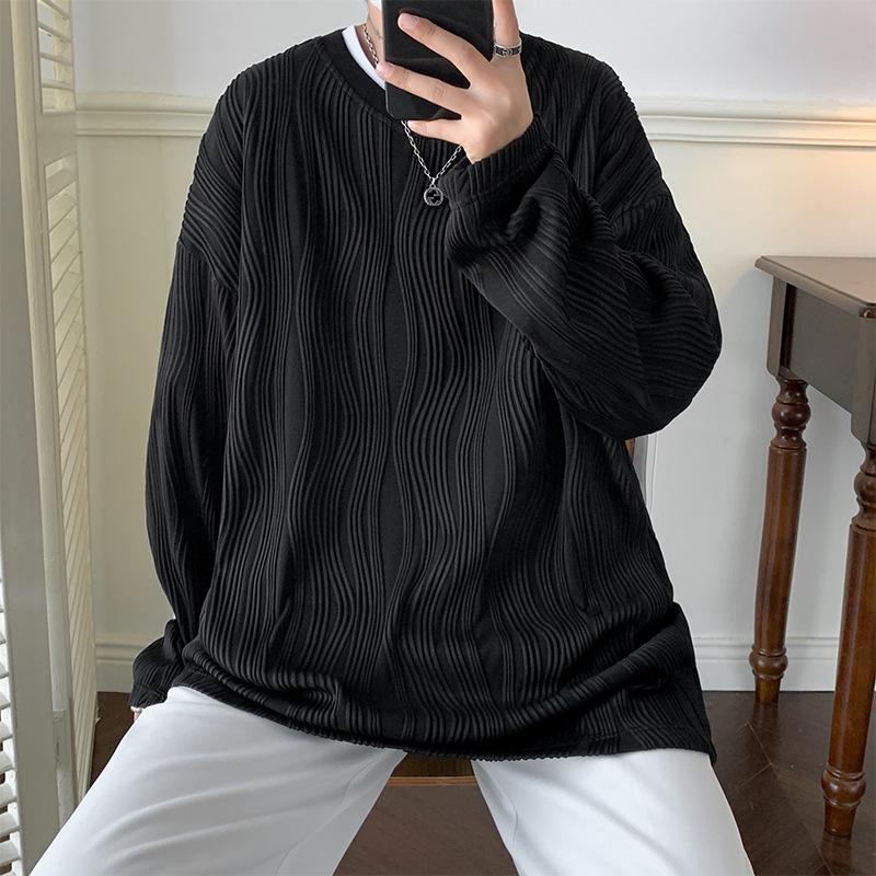 

Men s White Wavy Textured Oversized Sweatshirt Casual Crew Neck Streetwear Top M чёрный