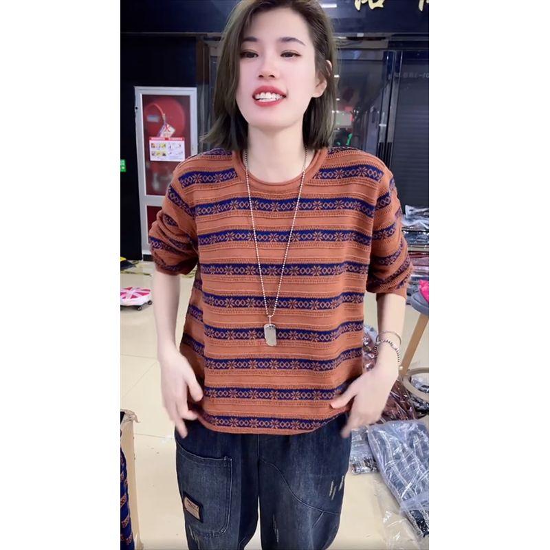 

Thin Fashion Western Style Ethnic Style Figure Flattering round-Neck Blouse