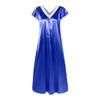 Women Nightgown Lace Trim V Neck Short Sleeves Solid Color Satin Dress Sleep Gown Pajamas