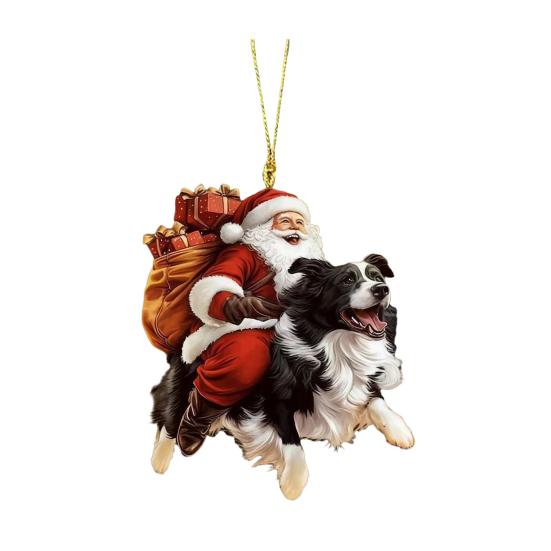 Santa Claus Dog Christmas Ornaments Funny Santa Claus Riding Puppy Ornaments 2D