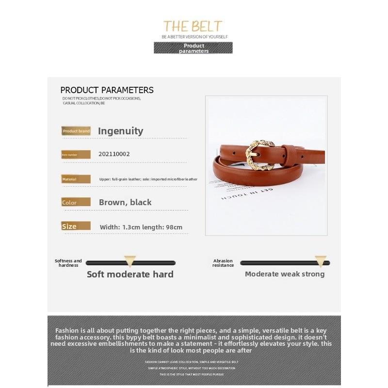 Small belt, new pattern round buckle, first layer cowhide pin buckle, thin belt, women's belt, waist belt