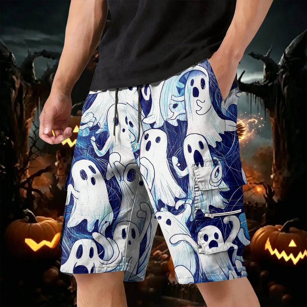 Men's Halloween Cargo Shorts with Drawstring, Multi-Pocket Casual Work Shorts for Summer