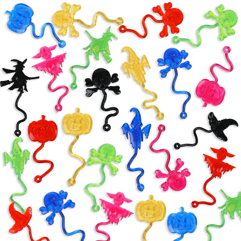 50pcs Halloween Sticky Hand Toys Kids Treat Or Trick Favors Stretchy Pumpkin Ghost Witch Gift Birthday Party Goodie Bag Filler