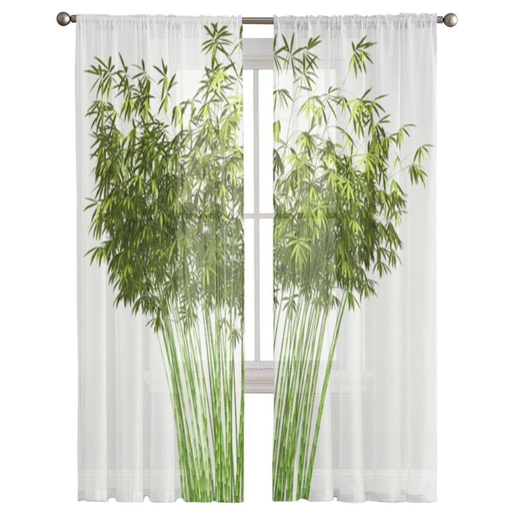 Bamboo Tree Green Plant Sheer Curtains for Living Room Transparent Tulle Window Curtain Bedroom Kitchen Home Decor Veil Drapes