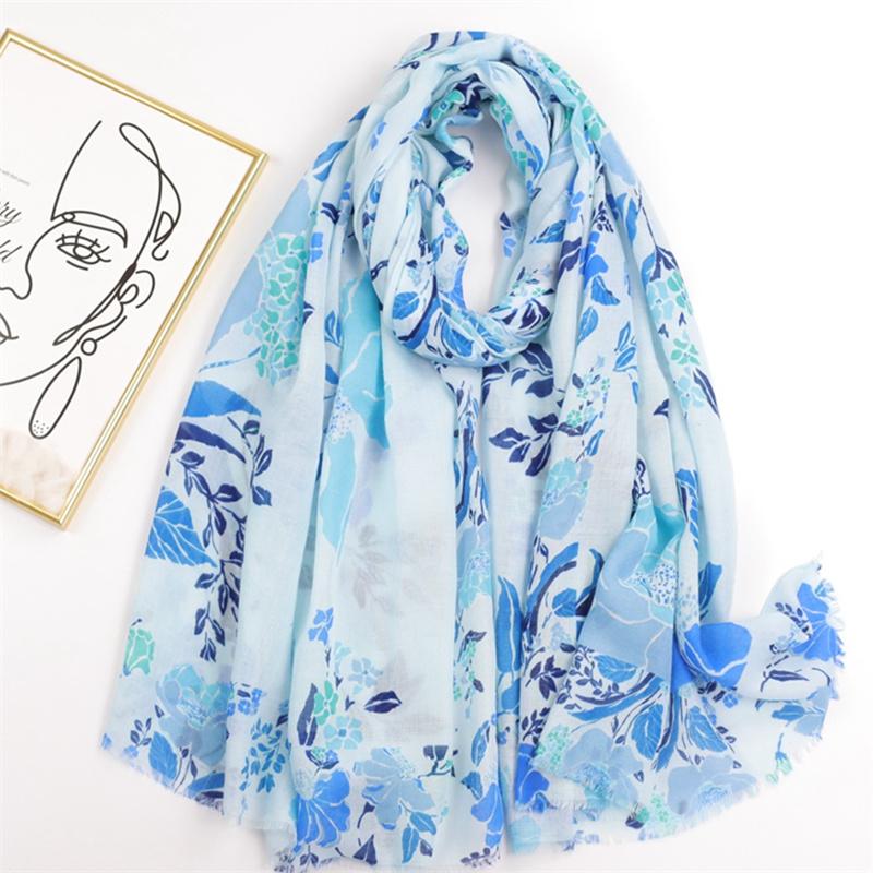 Moda  Espanha Jardim Brilho Floral Franja Viscose Lenço Cachecol Estampa Macio Pashmina Hijabs E Xales Lenços Muçulmano Lenço