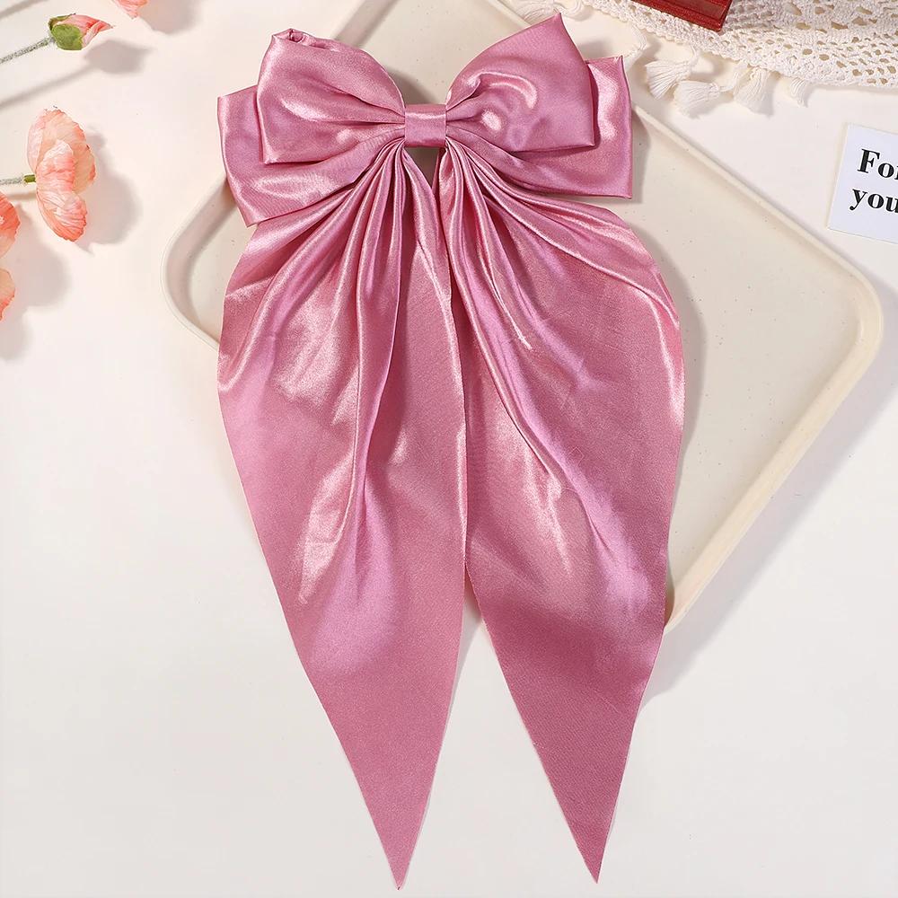 Elegant Big Satin Rhinestone Long Tassel Bowknot Streamer Hair Clip for Women Girls Hairpin Barrette Headwear Hair Accessories