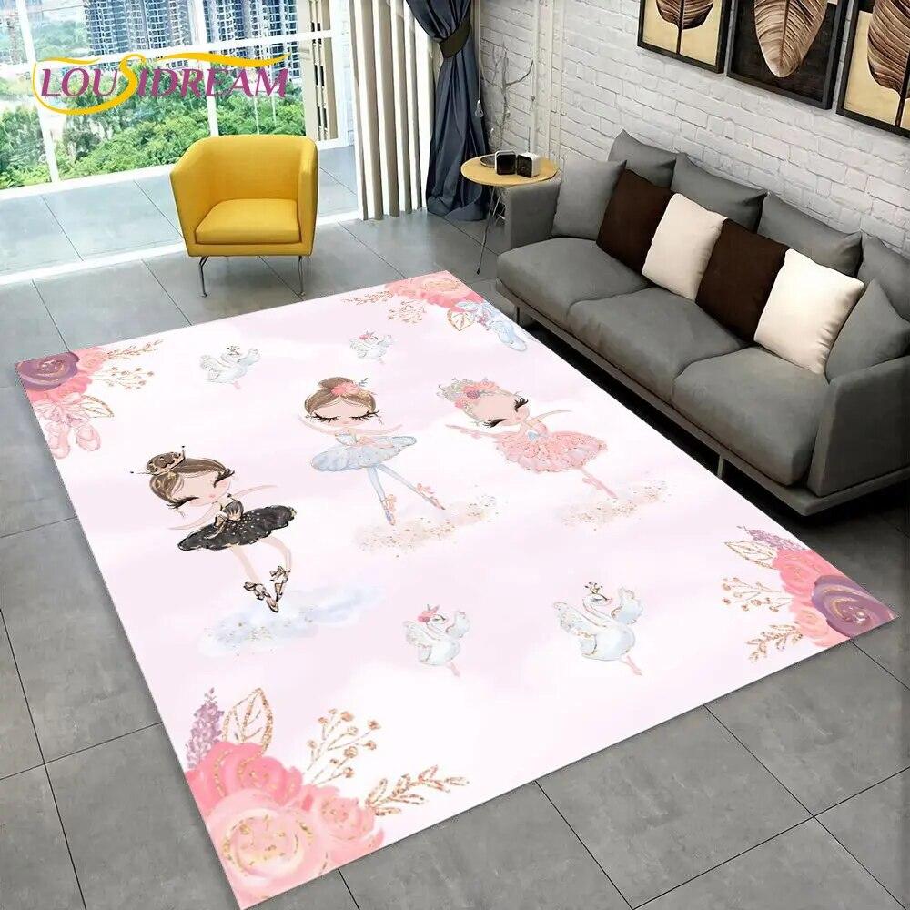 Cute Ballet Girl Ballerina Cartoon Area Rug,Carpet for Home Living Room Bedroom Sofa Doormat Decor,kids Play Non-slip Floor Mat