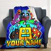 1pc Geometry Dash Blanket with Custom Name, Gift, for Men and Women, Soft Blanket, Good for Sofa Bed Couch Travel, Lightweight Flannel Blanket