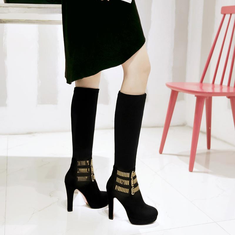 Damen High-Heel Stiefel Herbst und Winter neu wasserdicht Tisch Blockabsatz Übergröße vielseitig mittelhohe Stiefel