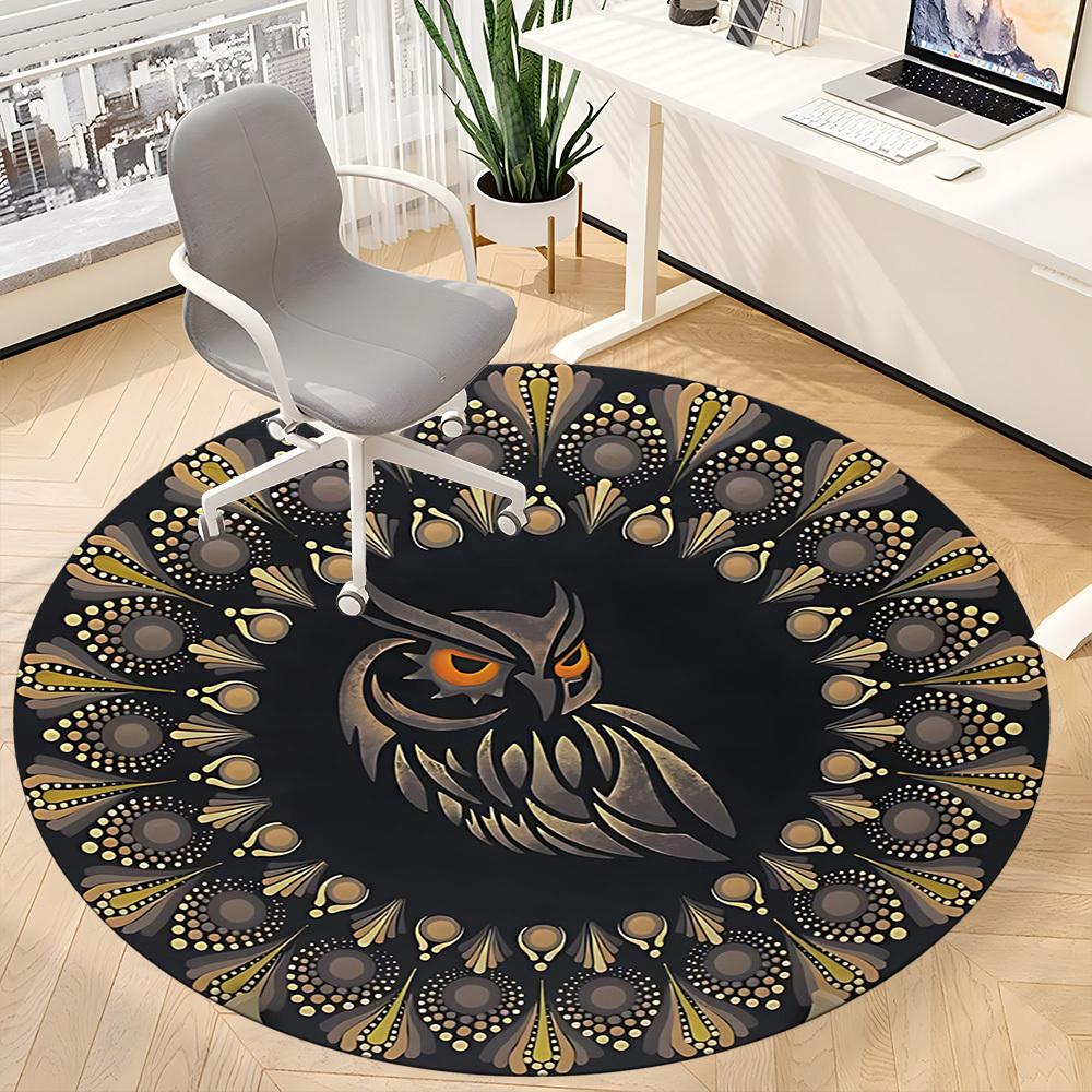 1PC Owl Mandala Office Round Area Rug, Mat Suitable For Office, Under Office Chairs Bedroom Living Room Home Decor, Room Deco
