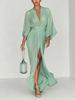 2026 European and American women's fashion dress pleated evening dress elegant split temperament long dress