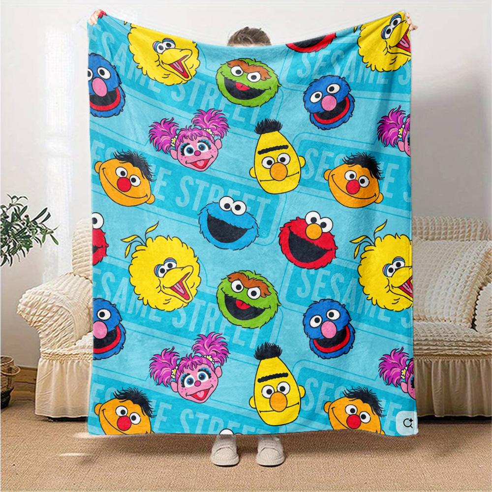 Sesame-Street Print Flannel Blanket High Quality Warm Comfortable Cover for All Seasons Perfect for Gifts Home Decor
