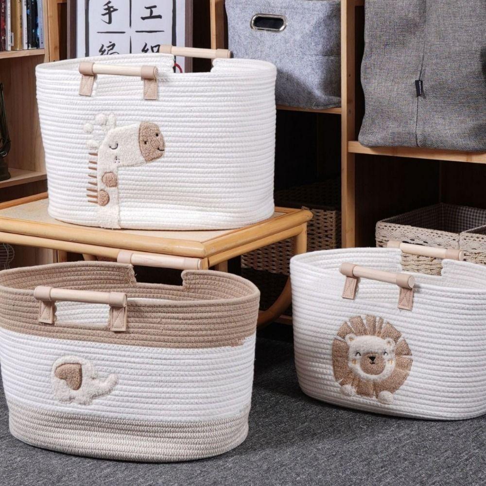 Cartoon Cotton Rope Storage Basket Cute Clutter Tidy Bin Durable Woven Storage Basket  Bathroom