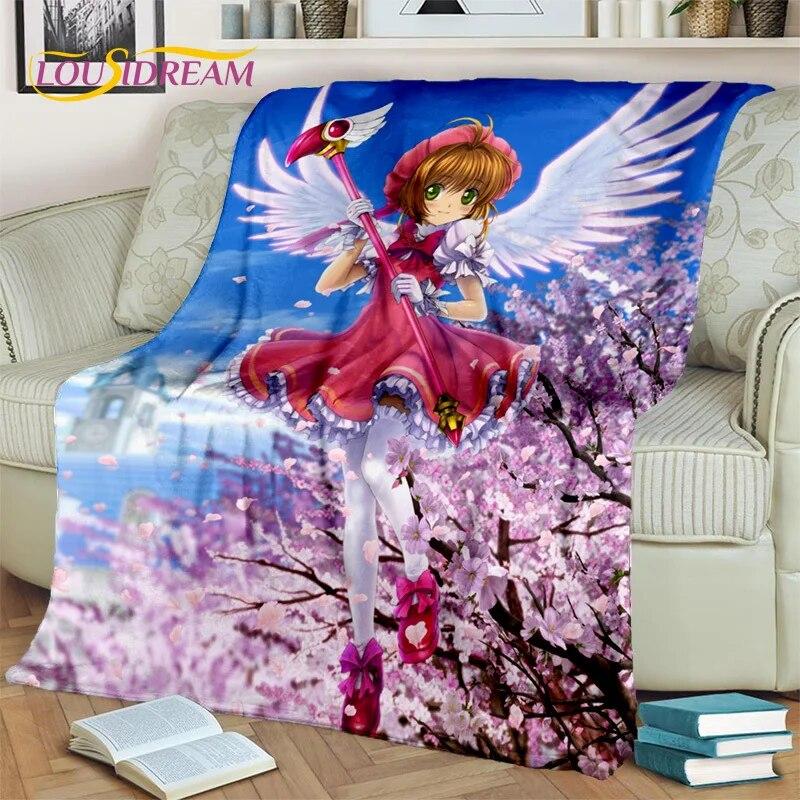 3D Cartoon Captor Anime Cute Card Sakura Blanket,Soft Throw Blanket for Home Bedroom Bed Sofa Picnic Office Cover Blanket Kids
