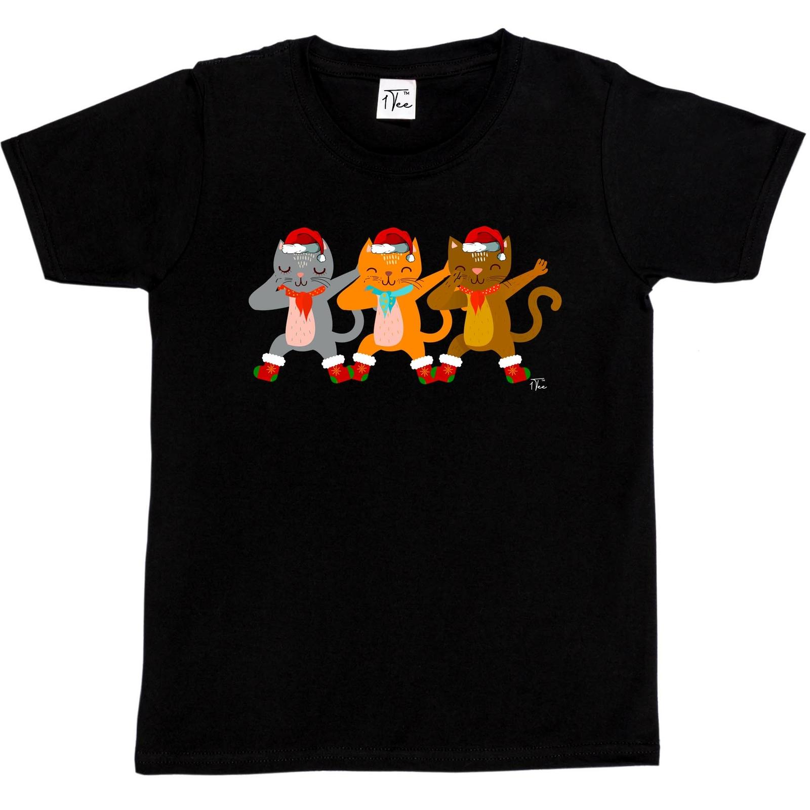 1Tee Kids Boys Three Christmas Cats Dancing T-Shirt XL