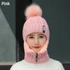 Hochwertiger Winter Siamese Schal Kragen Wolle Gestrickte Mütze Beanie Kappen Mütze Skifahren Reiten Bommel Mütze Plüsch Fleece Ohrenmütze(6 Farben)
